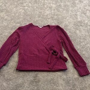 Parallel Skies Burgundy Ribbed Wrap Sweater
